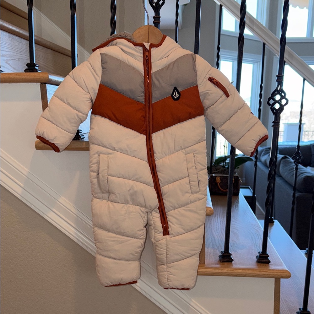 Volcom Kids' Cream and Rust Puffer Snowsuit